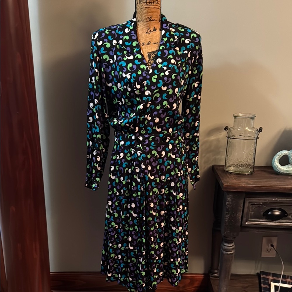 Vintage Liz Claiborne Elegant Multicolor Patterned Dress size 10